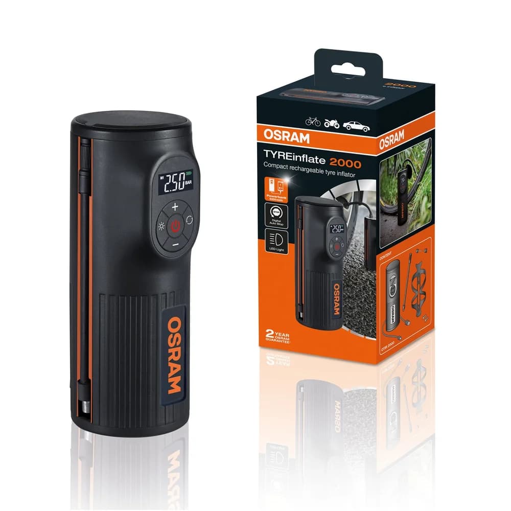 OSRAM Kompressor TYREinflate 2000 OTIR2000 Schnelle Kompakte wiederaufladbare Reifenpumpe