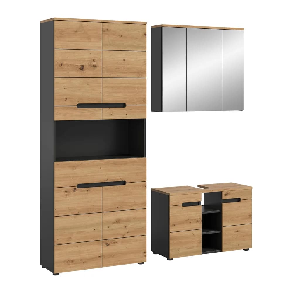 xonox.home Badezimmer-Set Canu Badmöbelset C3 Eiche Dekor, grau., (3-St)