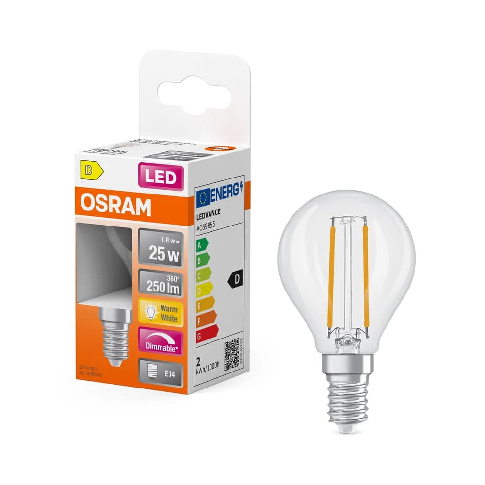 Osram Glühbirne Transparent E14 1,8 W Warmweiß