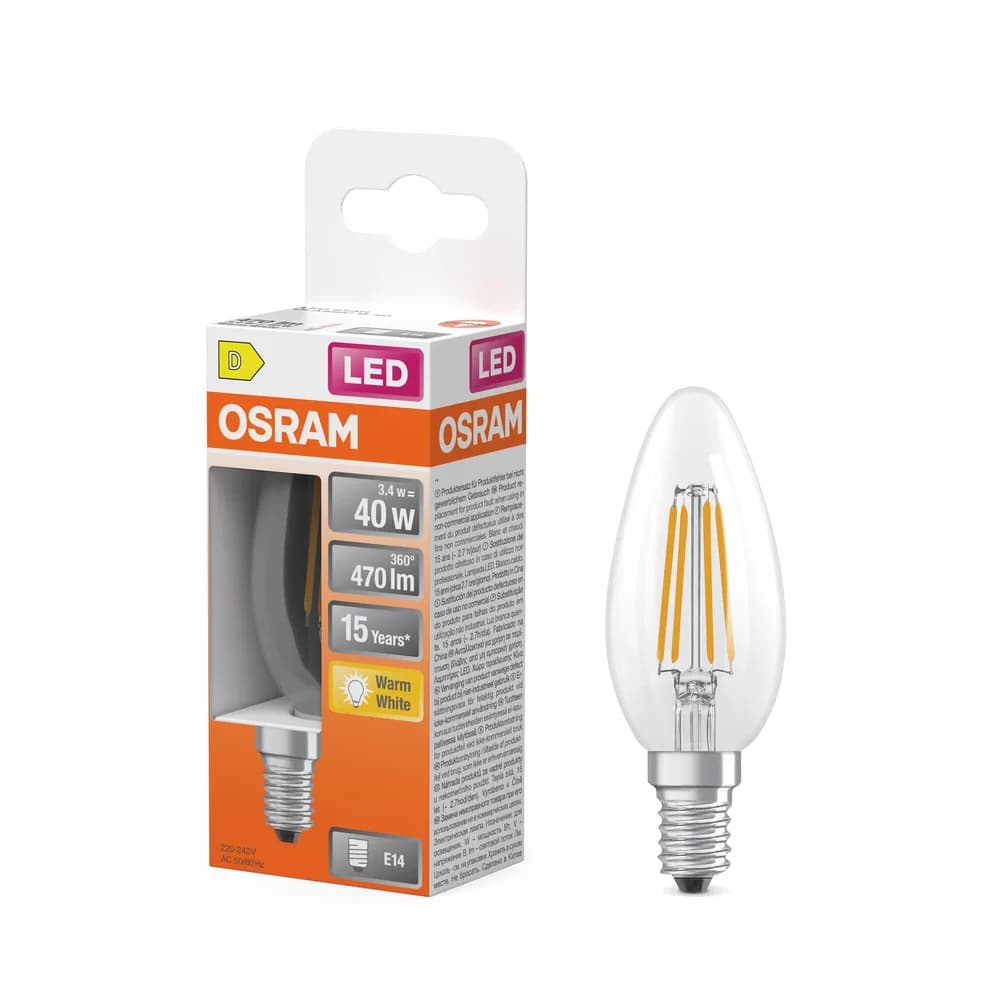 OSRAM E14 LED Kerzen Lampe Star Classic B 40 Filament 3.4W wie 40W warmweißes Licht