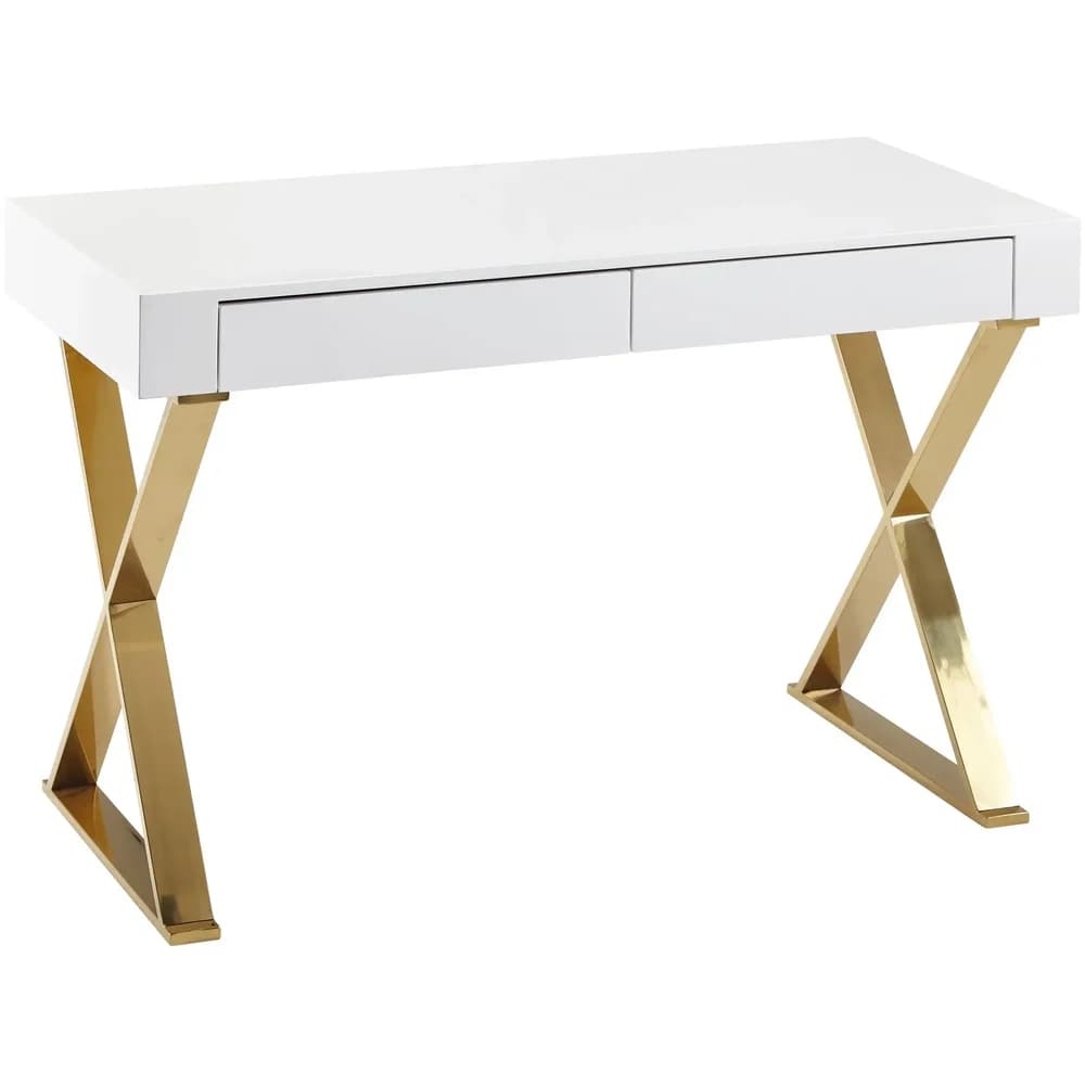 WOHNLING Schreibtisch 118x76x57 cm Holz Hochglanz Weiß