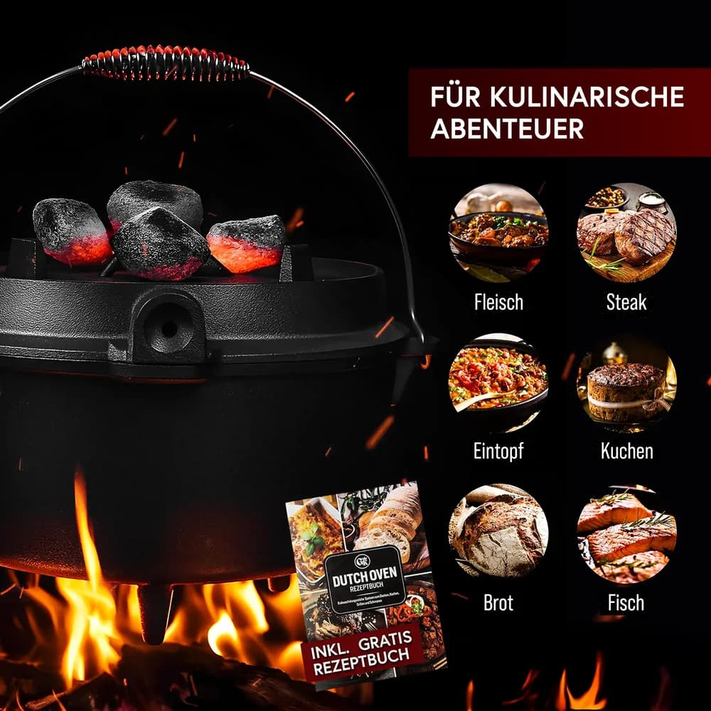 GUSSKÖNIG Eingebrannter Dutch Oven Set 9L mit Füße