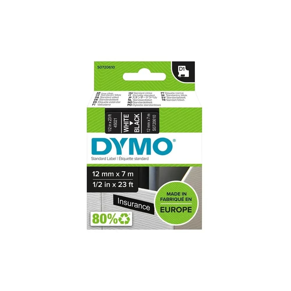 DYMO D1 Schriftband 12mm weiß auf schwarz