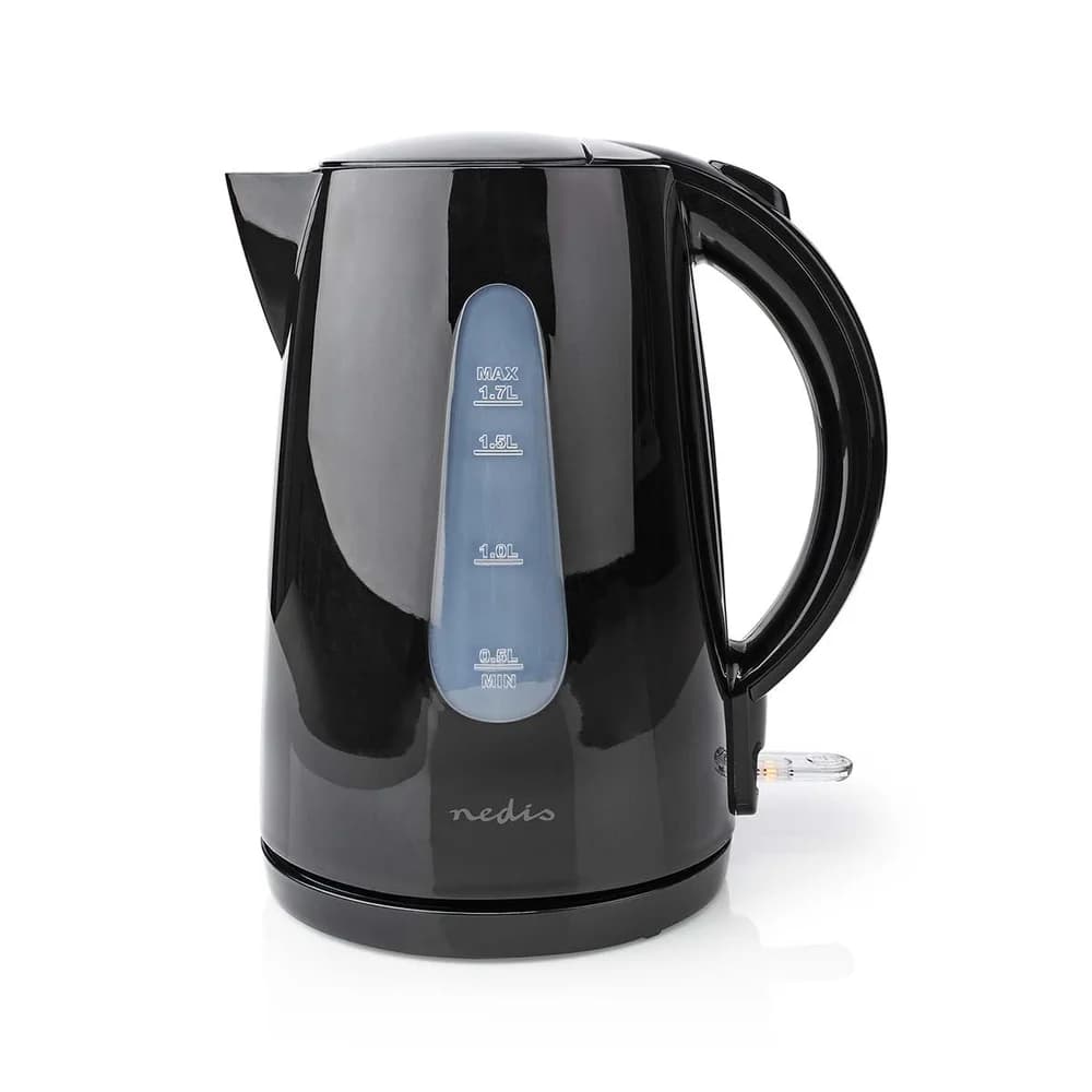 Nedis Wasserkocher - 1.7 l - Plastik - Schwarz - Um 360 Grad drehbar - Verdecktes Heizelement - Strix Controller - Boil-dry protection