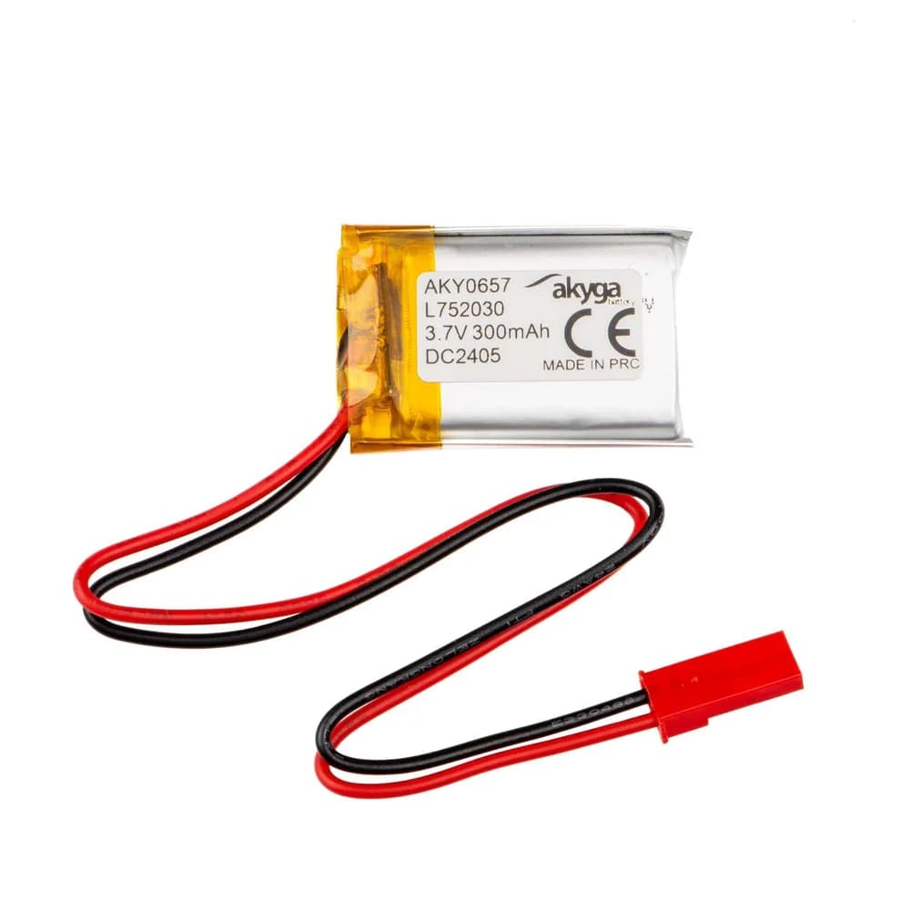Akyga AKY0657, Akku, Silber, Lithium-Ion (Li-Ion), 300 mAh, 3,7 V, 20 mm - Silber