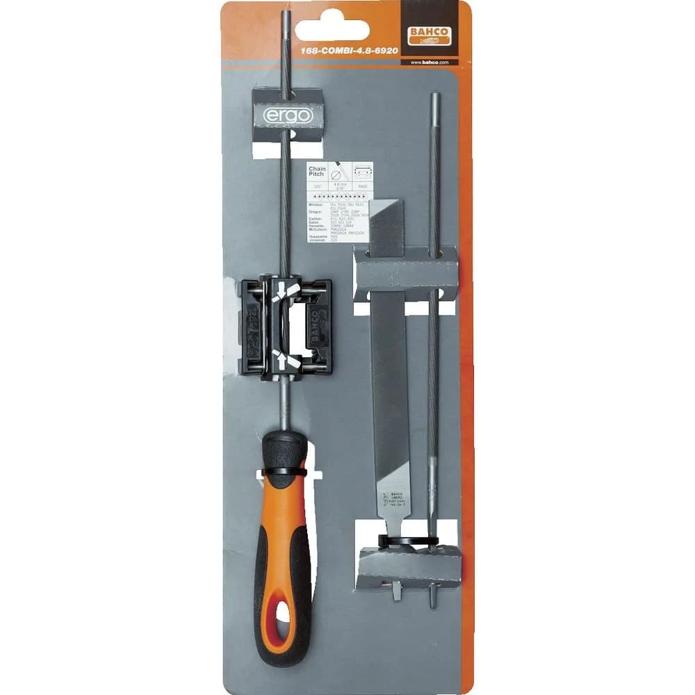 BAHCO Feile Kettensägefeile-Set, Ergo-Heft, 200mm Ø 4.8mm, Feilen-Hilfe