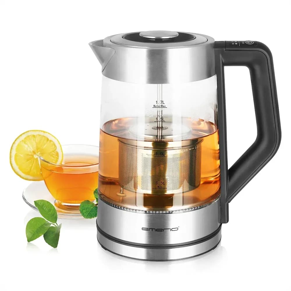 Emerio WK-122730 Wasserkocher 1,7 l 2200 W Schwarz, Silber, Transparent
