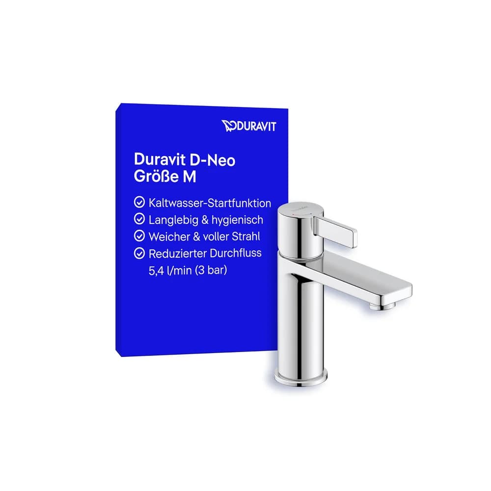 Duravit Waschtischarmatur D-Neo Einhebel m. FreshStart Ausladung 109 mm m. Zugstangen