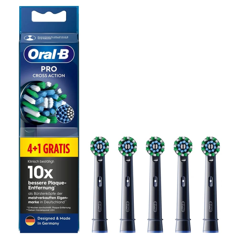 Oral-B Aufsteckbürsten - Ersatz-Zahnbürsten Pro CrossAction - Schwarz (4er+1)