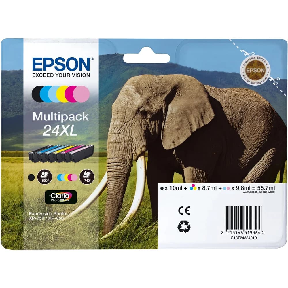 Epson 24XL Multipack EM 6er-Pack Schwarz Gelb Cyan Magenta hell Tintenpatrone 8.7 ml bis 9.8 ml