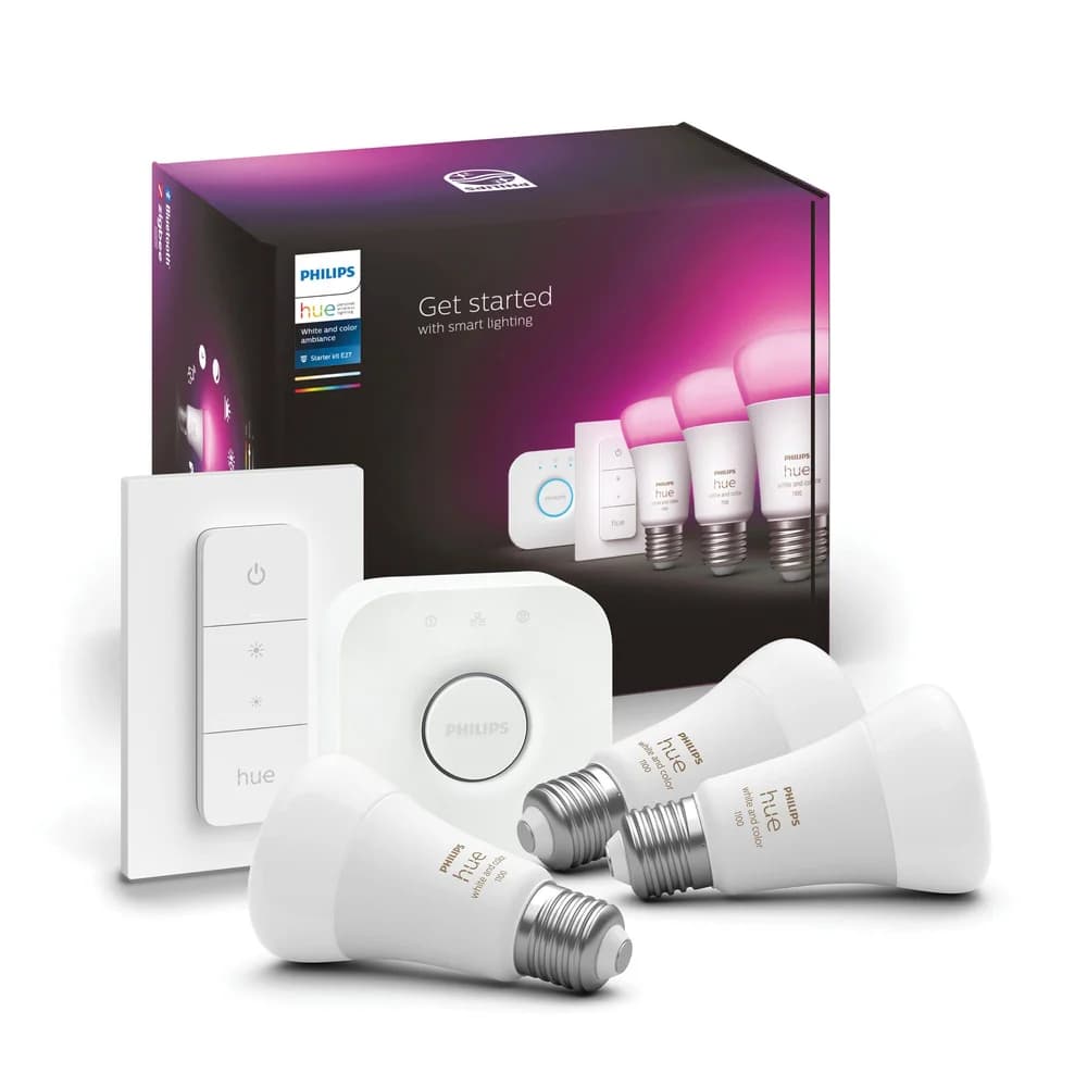 HUE 929002468804 - Starter-Kit, 3x LED-Lampe, Hue Bridge, Dimmschalter