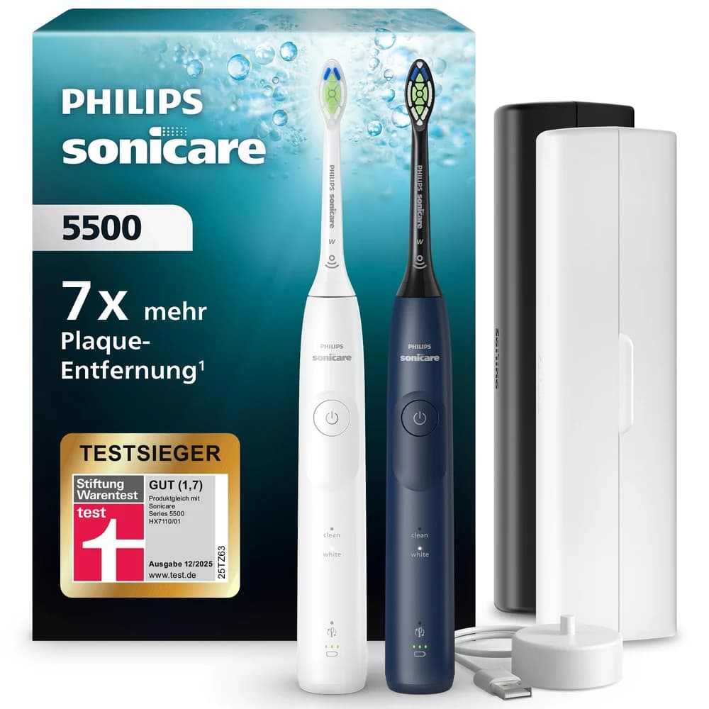 Philips Sonicare 5500 HX7119/01 elektrische Schallzahnbürste, 2 Bodys Blue&White 2 St.