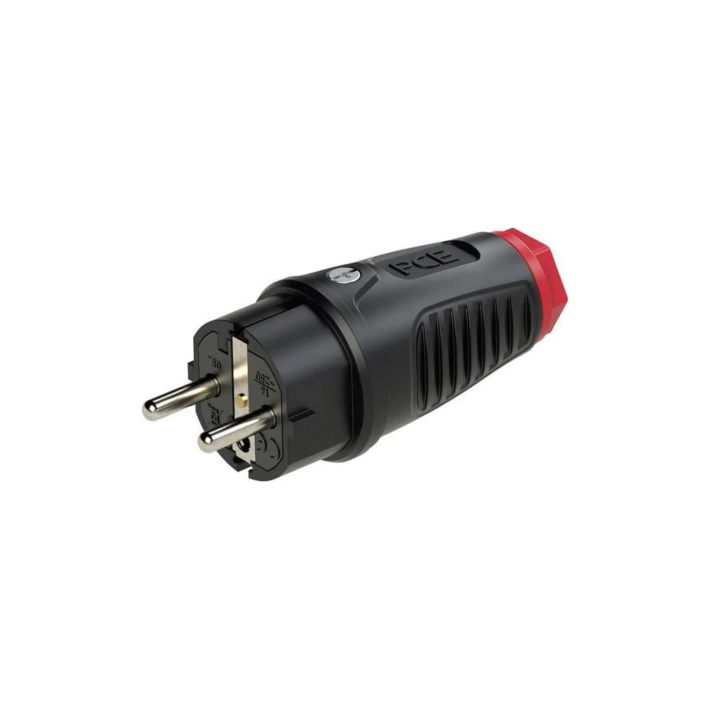 PCE Schuko-Stecker, Schutzkontaktstecker IP54 Vollgummi+Erdungss. 16A / 250V AC / 3p